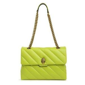 Kurt Geiger London Quilted Leather Bag NWT Chain Strap Green Yellow Eagle